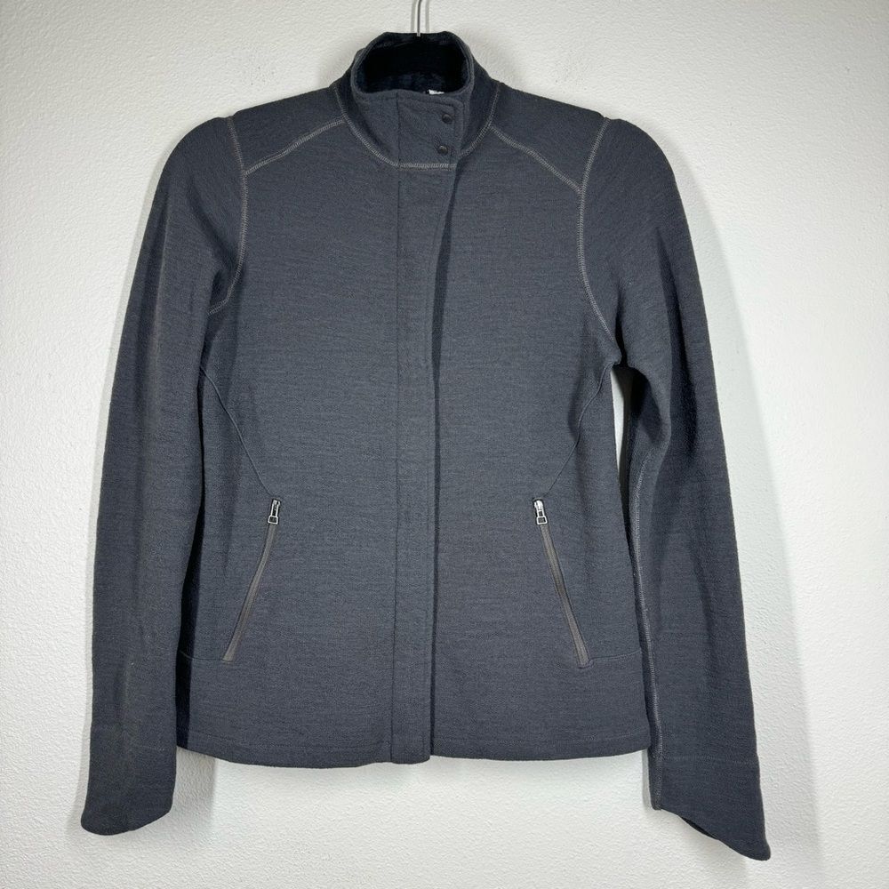 IBEX Zque Merino Wool Zip Up Jacket With Snaps Dark Grey Size Small